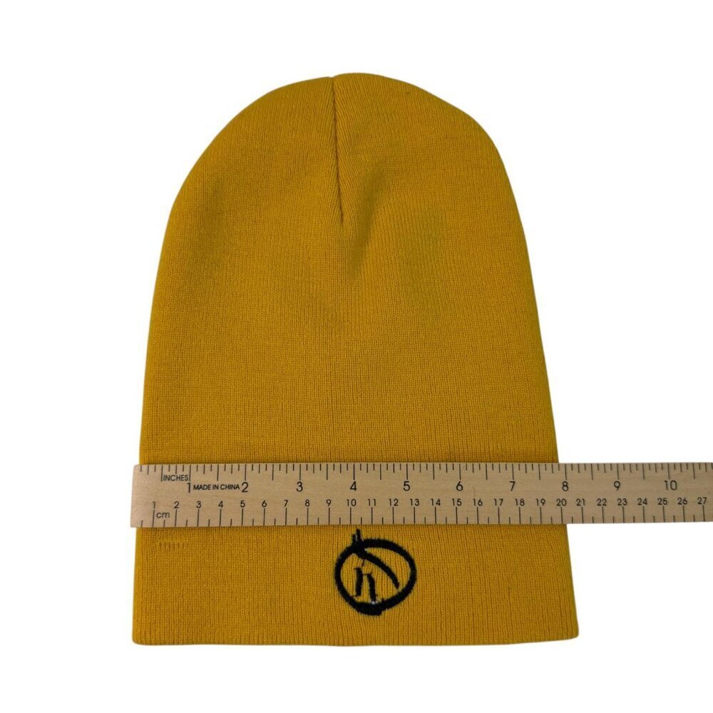 Yellow Knit Beanie with Smiley Face Embroidery – Unisex Adult - Picture 5 of 7